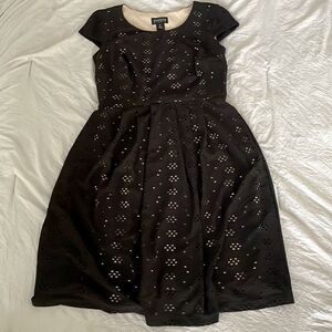 Enfocus Studio Black Eyelet Fit Flare Dress Cap Sleeve Size 6